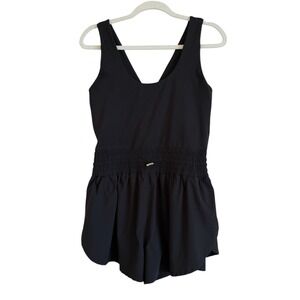 Anwnd Black Drawstring Waist Scoop Neck‎ Romper Women's Size Large Sporty
